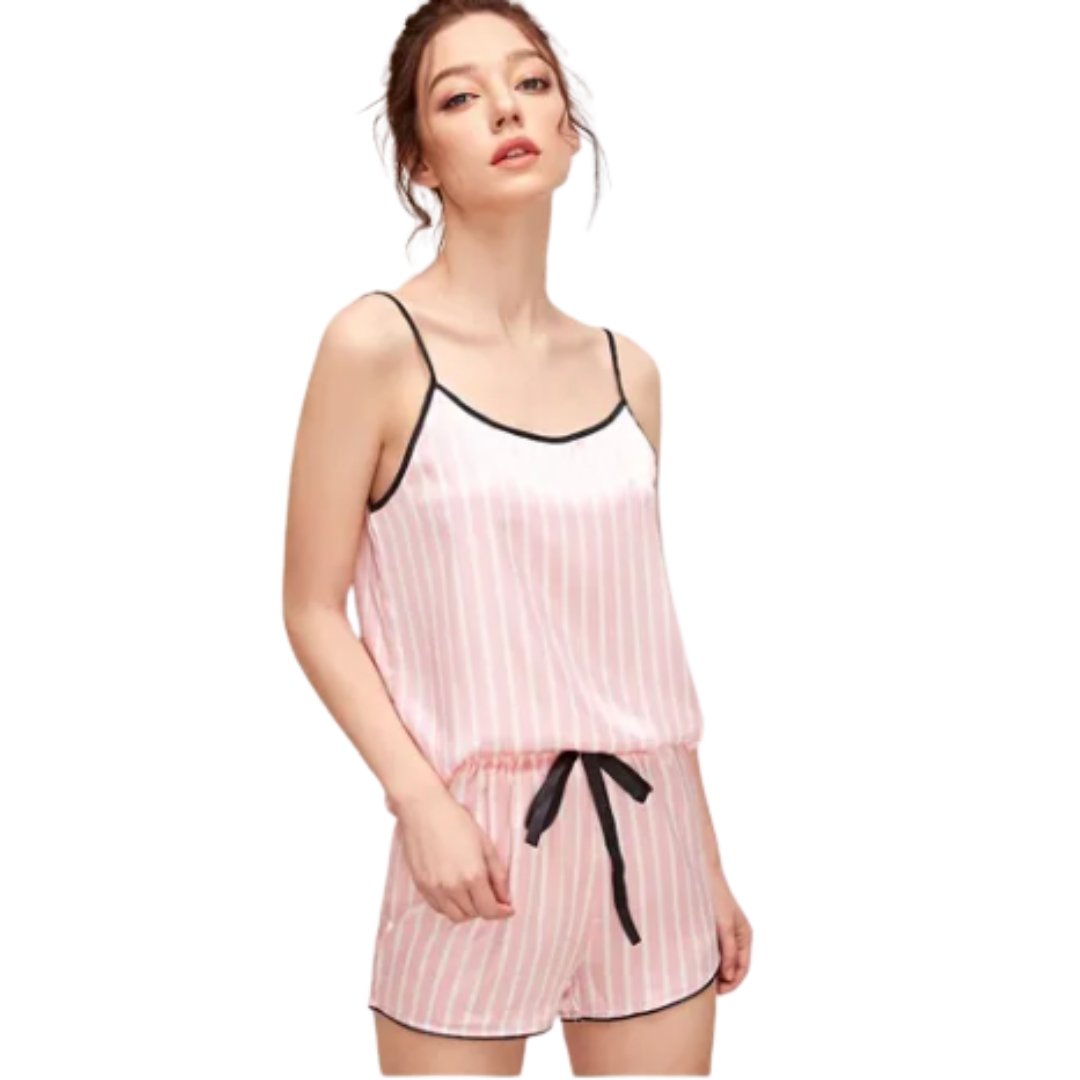 Pijama 2 Piezas Rosa Palmas Short Satinada - Sticky Bra #brasier_sin_espalda# #brasier_para_escotes# #brasier_para_vestido# #brasier_strapless# #brasier_adhesivo# #brasier_adherente# #brasier_de_silicon# #brasier_escot