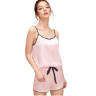 Pijama 2 Piezas Rosa Palmas Short Satinada - Sticky Bra #brasier_sin_espalda# #brasier_para_escotes# #brasier_para_vestido# #brasier_strapless# #brasier_adhesivo# #brasier_adherente# #brasier_de_silicon# #brasier_escot