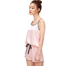 Pijama 2 Piezas Rosa Palmas Short Satinada - Sticky Bra #brasier_sin_espalda# #brasier_para_escotes# #brasier_para_vestido# #brasier_strapless# #brasier_adhesivo# #brasier_adherente# #brasier_de_silicon# #brasier_escot