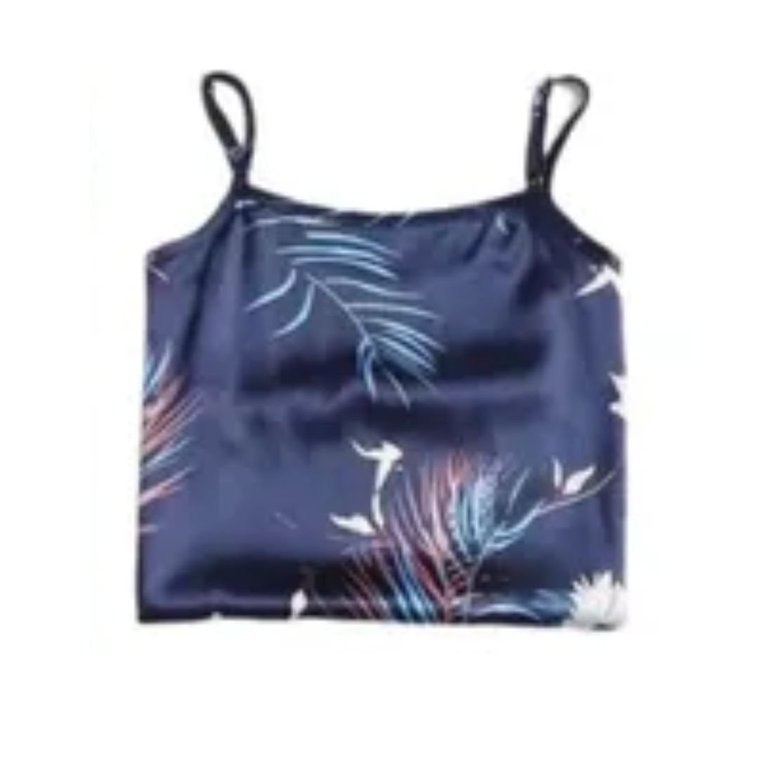 Pijama Satinada 2 Piezas Palmas Azul Short - Sticky Bra #brasier_sin_espalda# #brasier_para_escotes# #brasier_para_vestido# #brasier_strapless# #brasier_adhesivo# #brasier_adherente# #brasier_de_silicon# #brasier_escot