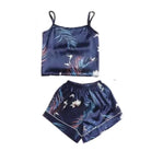 Pijama Satinada 2 Piezas Palmas Azul Short - Sticky Bra #brasier_sin_espalda# #brasier_para_escotes# #brasier_para_vestido# #brasier_strapless# #brasier_adhesivo# #brasier_adherente# #brasier_de_silicon# #brasier_escot