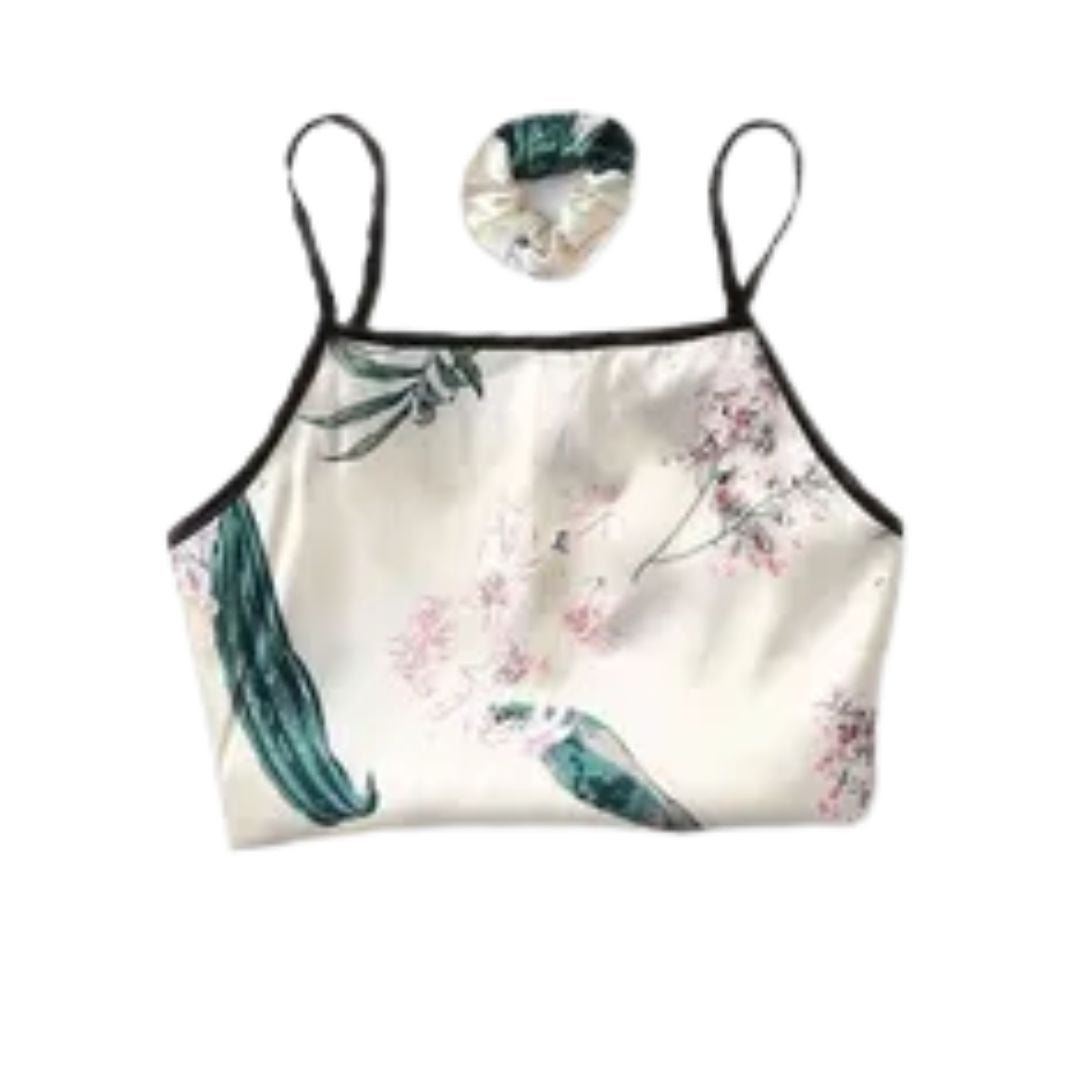 Pijama Satinada Blanca 2 Piezas Short Palmas - Sticky Bra #brasier_sin_espalda# #brasier_para_escotes# #brasier_para_vestido# #brasier_strapless# #brasier_adhesivo# #brasier_adherente# #brasier_de_silicon# #brasier_escot